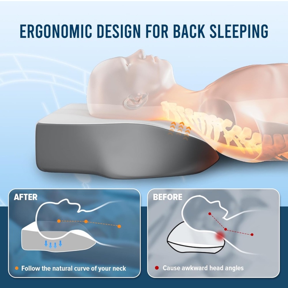 Pillow Cube Neck Pillow White Back and Side Sleepers Memory Foam Contour OW - Picture 5 of 6